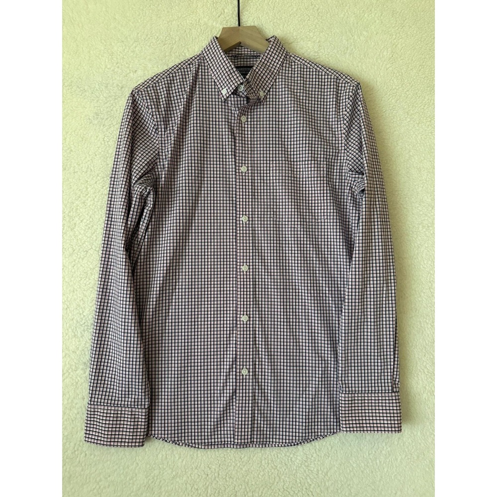 Nordstrom Shirt Mens Medium Pink Check Tech-Smart Long Sleeve Button Up Casual